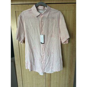 CUBAVERA Pastel Pink Floral Hawaiian Shirt Lightweight Linen Blend Size M